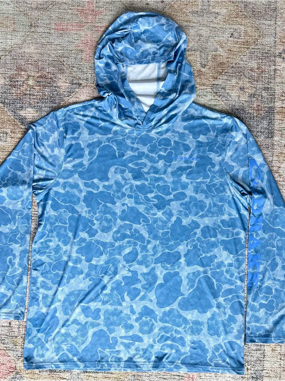 Drake Blue Camo Performance Hoodie Long Sleeve Fishing Shirt